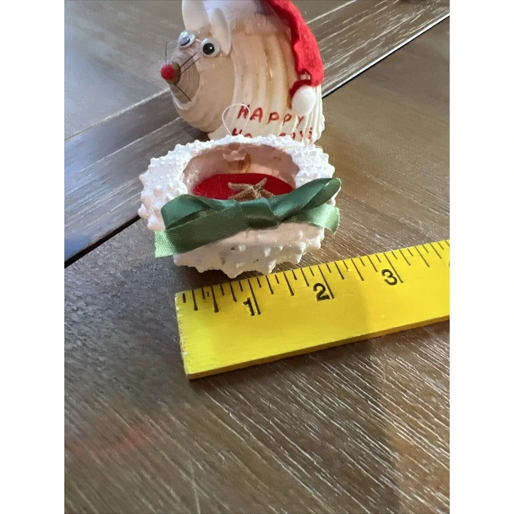 Lot Of 2 Vintage Real Sea Shell Mouse Christmas Ornament Handmade